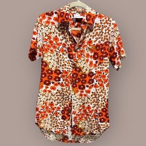 Her Pony The Label - Men’s Print Floral Multi Color Orange Shirt
